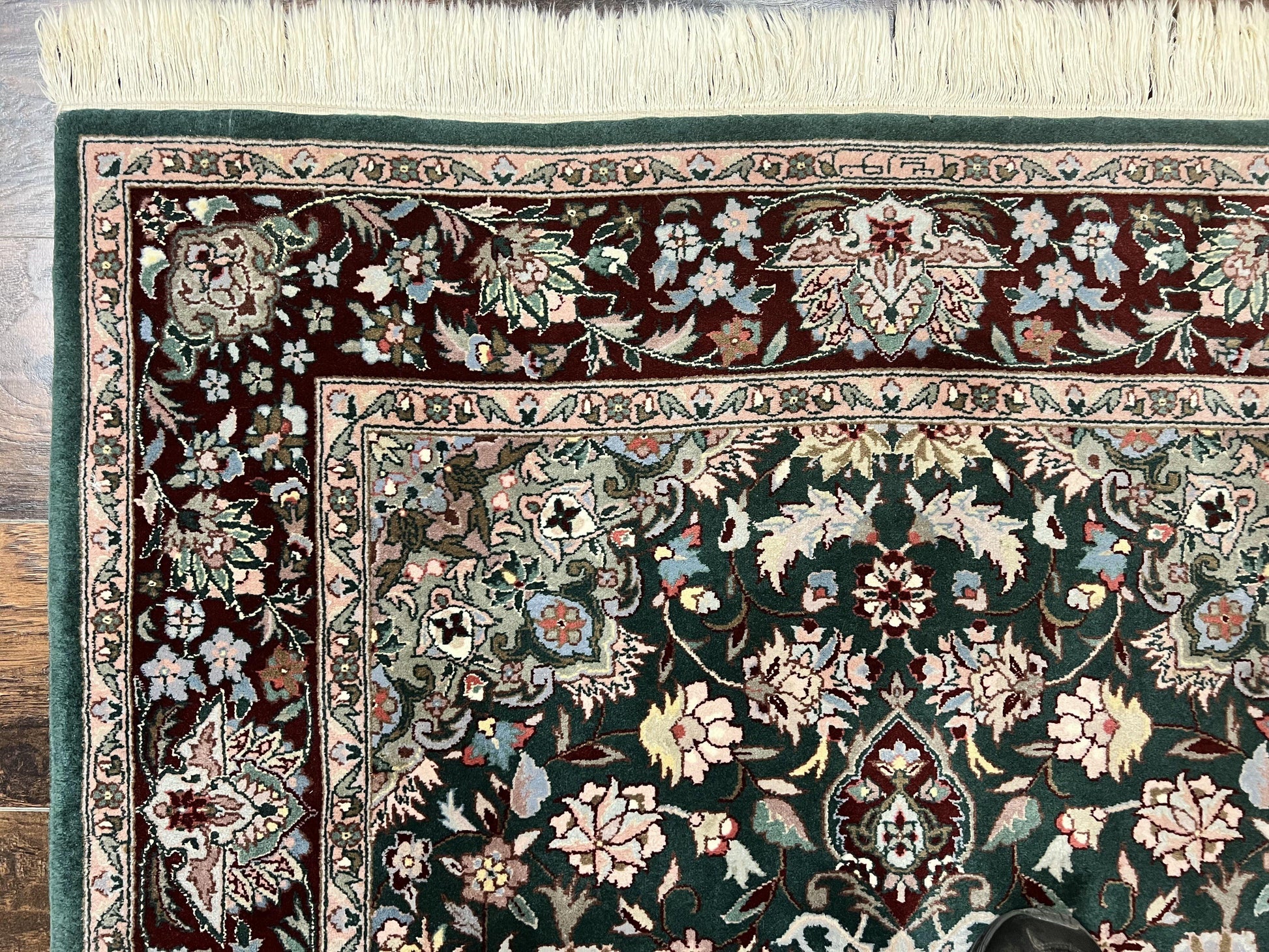 Pak Persian Rug 4x6, Wool Hand Knotted Vintage Carpet, Dark Green, Floral Medallion, Fine Oriental Rug - Nuvé
