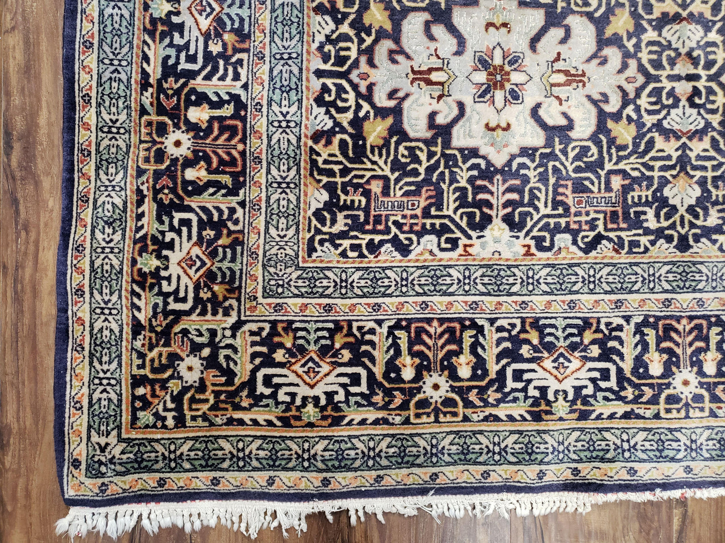 Navy Blue Persian Kashan Rug, Hand-Knotted, Wool, 4' 8" x 7' 4", Pair B - Nuvé