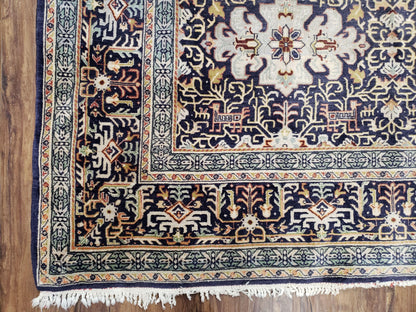 Navy Blue Persian Kashan Rug, Hand-Knotted, Wool, 4' 8" x 7' 4", Pair B - Nuvé