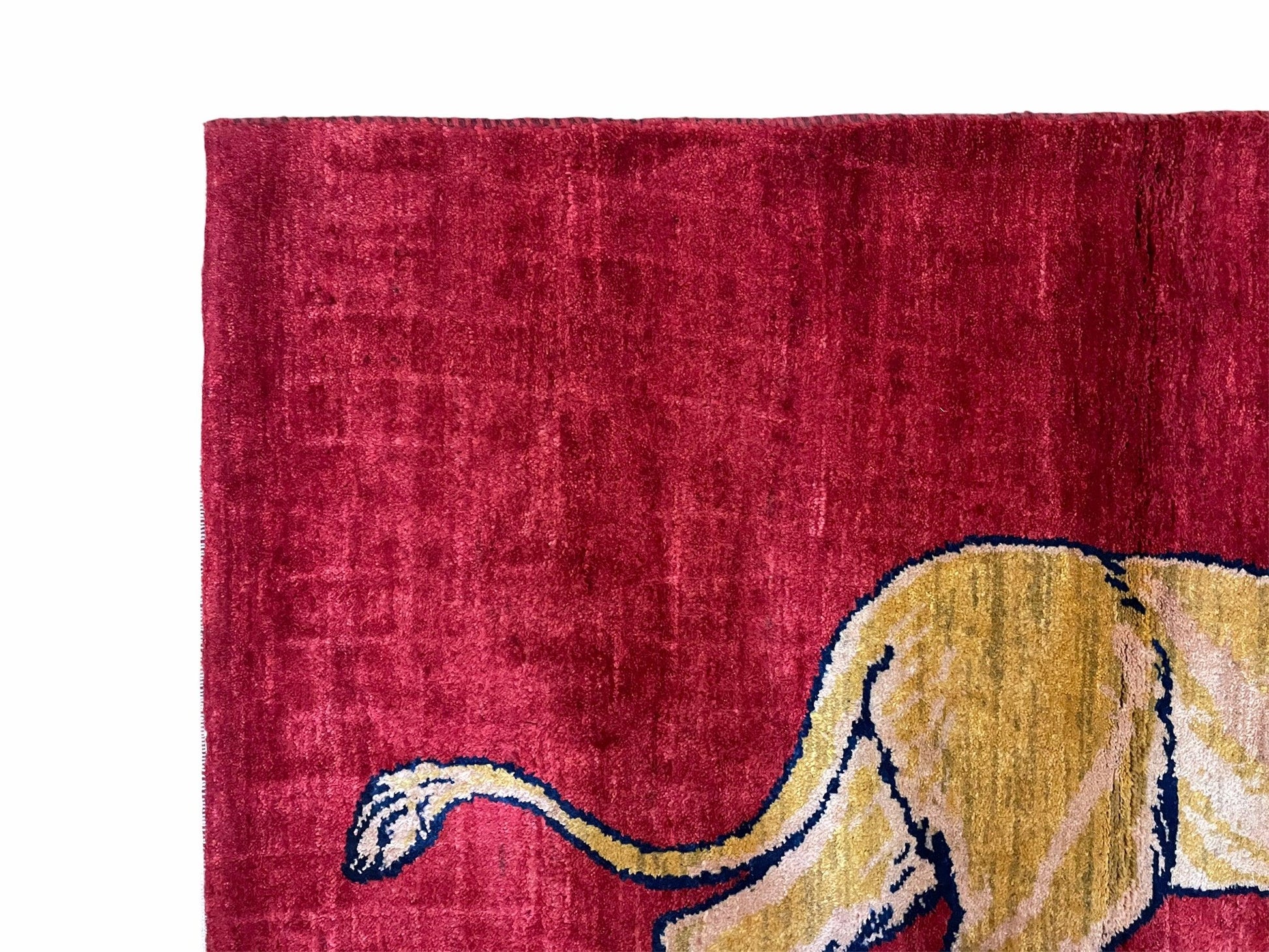 3 X 5 Handmade Hand-Knotted Rug Quality Wool Pictorial Lion Red Organic Dyes - Nuvé