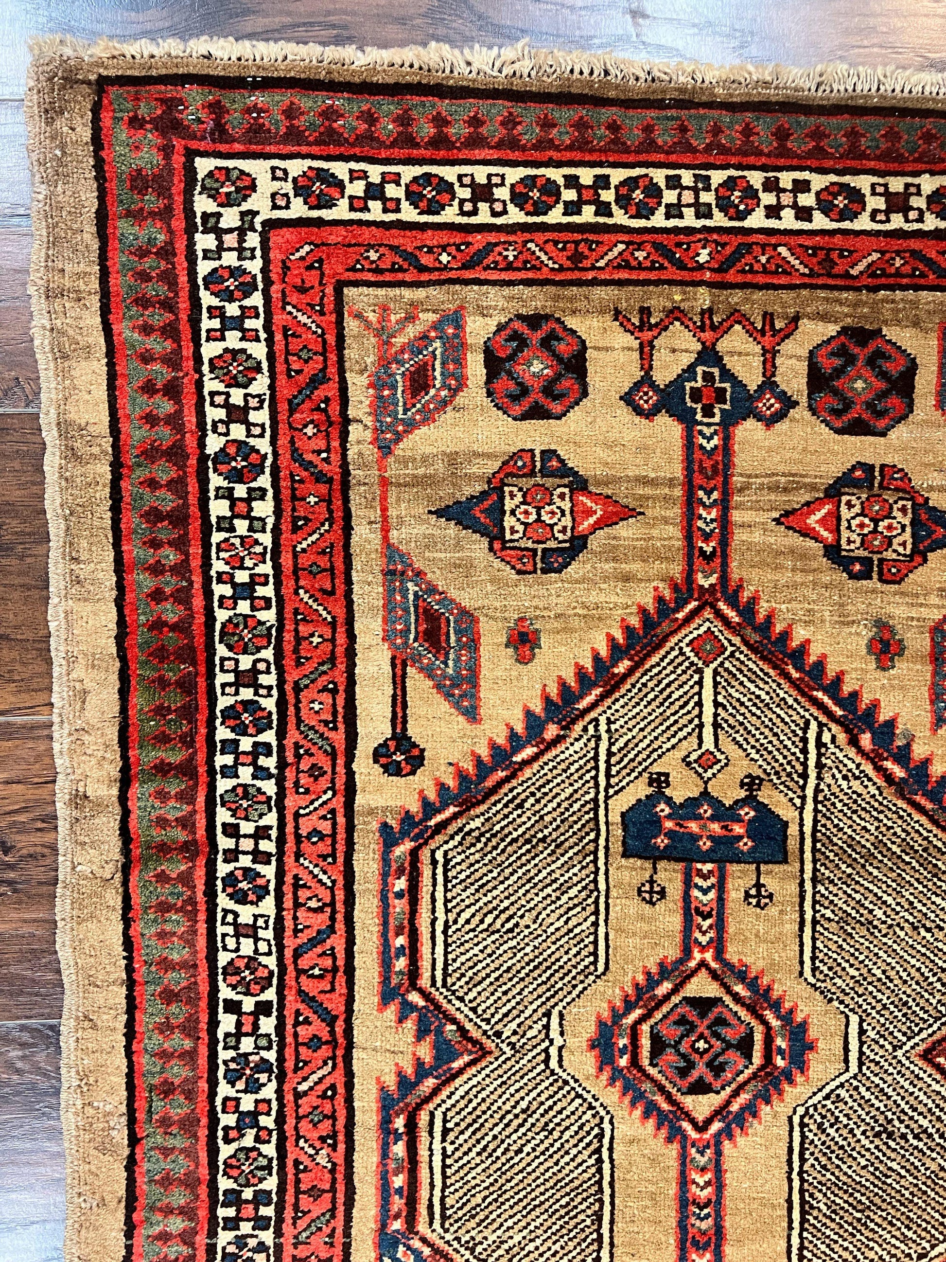 Antique Persian Runner 3 x 7, Camel Hair Runner 3x7 ft, Handmade Hallway Rug, Geometric Design, Tribal Rug, Persian Sarab Rug 3x7 - Nuvé