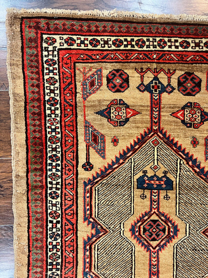 Antique Persian Runner 3 x 7, Camel Hair Runner 3x7 ft, Handmade Hallway Rug, Geometric Design, Tribal Rug, Persian Sarab Rug 3x7 - Nuvé