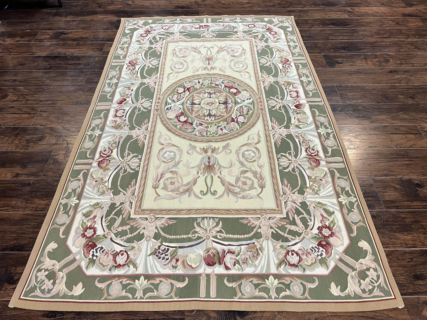Aubusson Rug 5x8, Wool Handmade Vintage Carpet, Angel Motifs, Flatweave Rug 5 x 8, Medium Sized, European Design - Nuvé