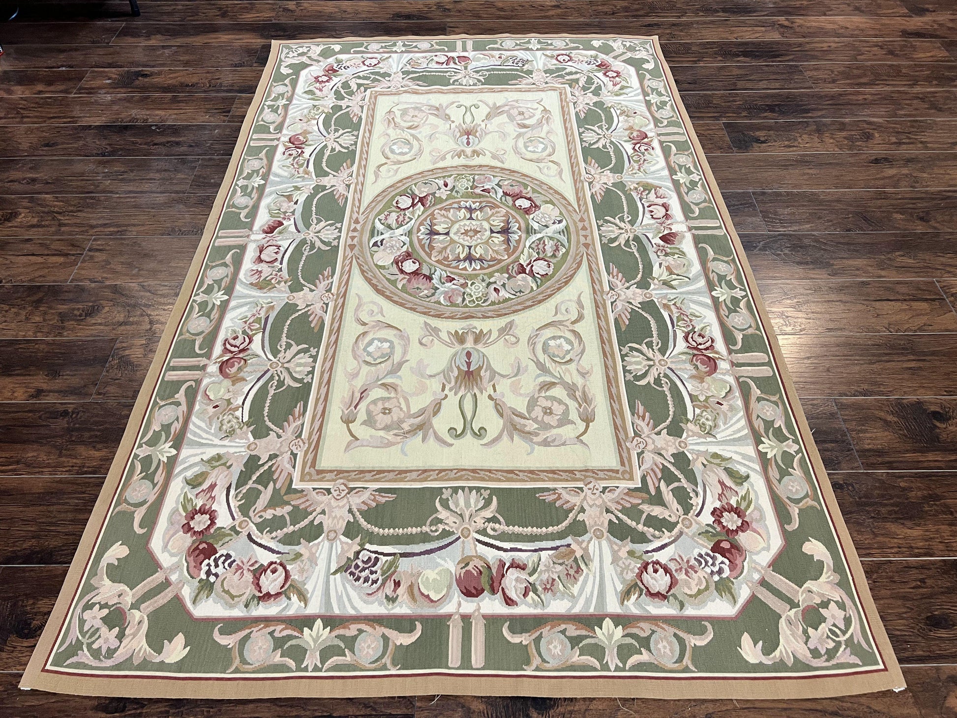 Aubusson Rug 5x8, Wool Handmade Vintage Carpet, Angel Motifs, Flatweave Rug 5 x 8, Medium Sized, European Design - Nuvé