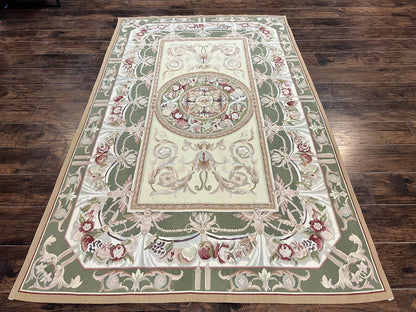 Aubusson Rug 5x8, Wool Handmade Vintage Carpet, Angel Motifs, Flatweave Rug 5 x 8, Medium Sized, European Design - Nuvé