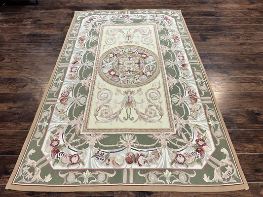 Aubusson Rug 5x8, Wool Handmade Vintage Carpet, Angel Motifs, Flatweave Rug 5 x 8, Medium Sized, European Design - Nuvé