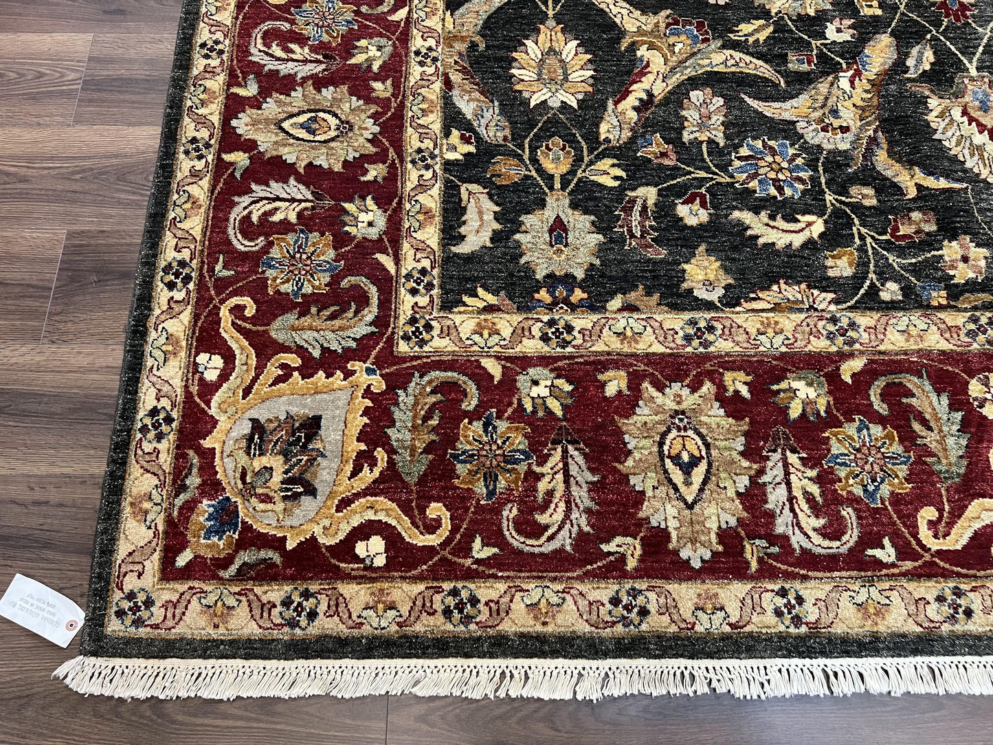 Pak Persian Mahal Rug 9x12, Allover Floral Pakistani Oriental Carpet 9 x 12, Wool Hand Knotted Area Rug, Dark Slate Gray-Black and Maroon - Nuvé