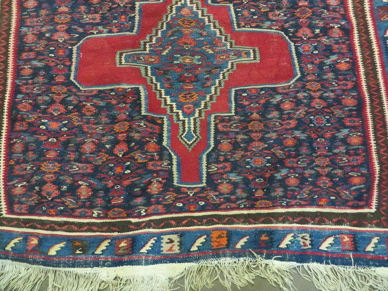 4' X 5' Antique Handmade Turkish Wool Kilim Flat weave Rug Blanket Tribal - Nuvé