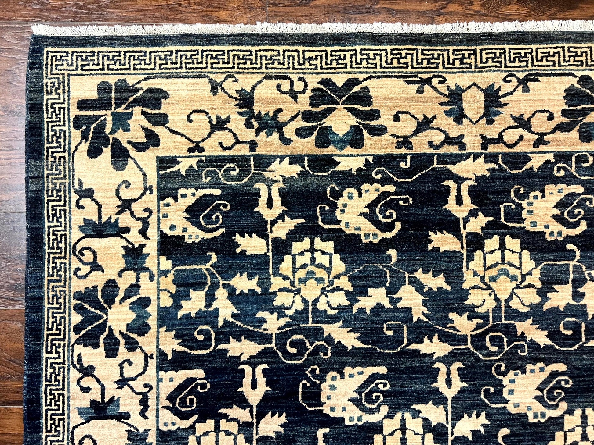 Sino Persian Rug 6x9, Hand Knotted Wool Carpet, Floral Allover, Blue Cream-Tan - Nuvé
