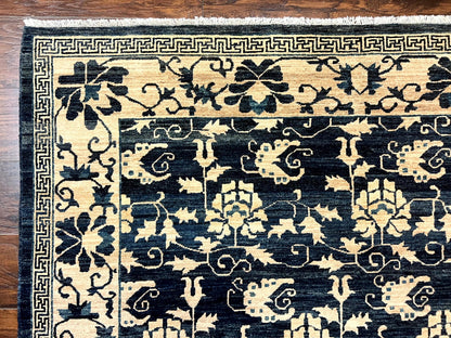 Sino Persian Rug 6x9, Hand Knotted Wool Carpet, Floral Allover, Blue Cream-Tan - Nuvé