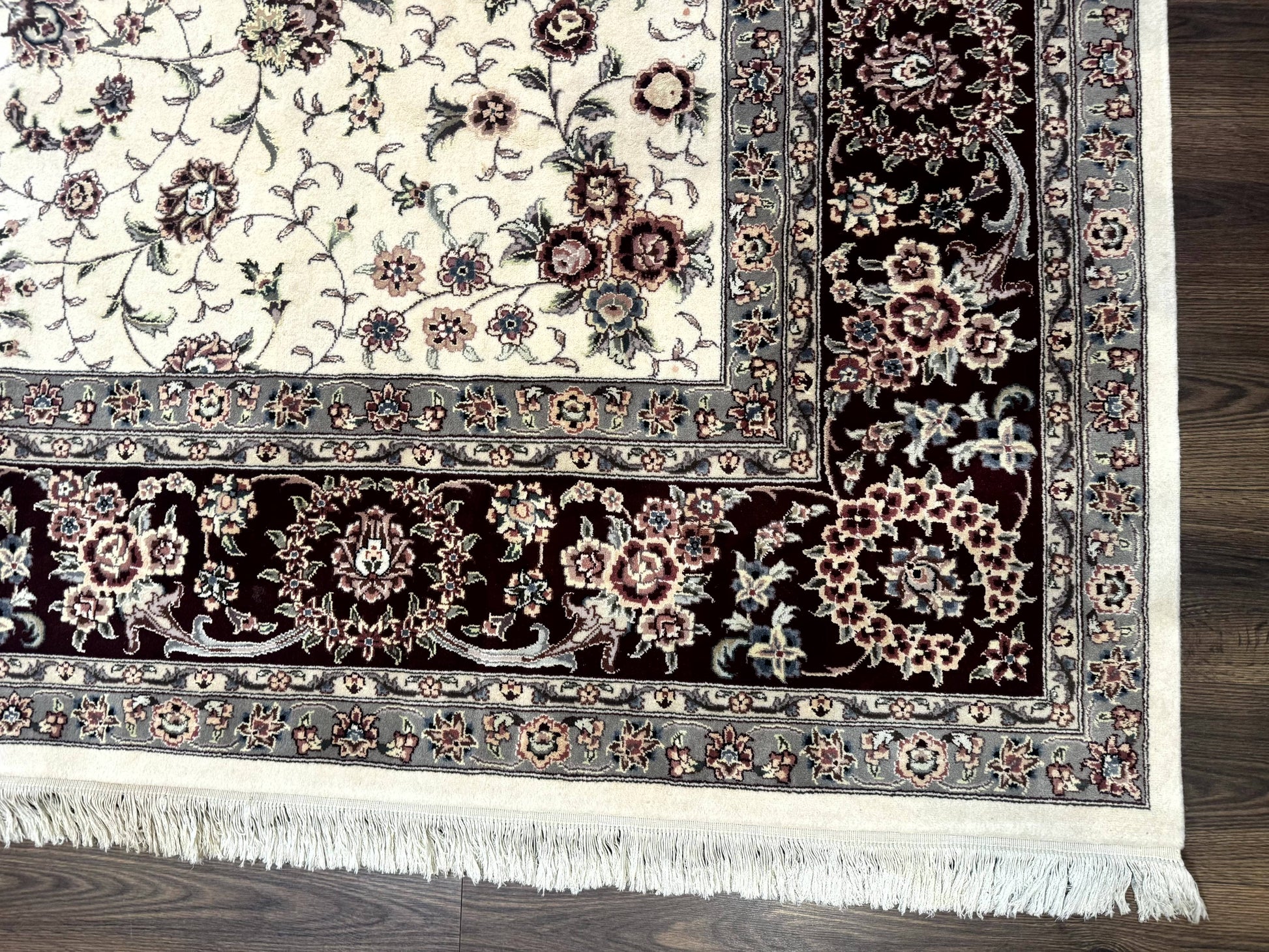 Sino Persian Rug 9x12, Floral Allover Design, 170 KPSI, Ivory and Dark Maroon - Nuvé