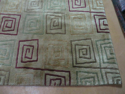 8' X 11' Modern Tibetan Nepal Art Deco Chinese Handmade Wool Silk Rug Abstract - Nuvé
