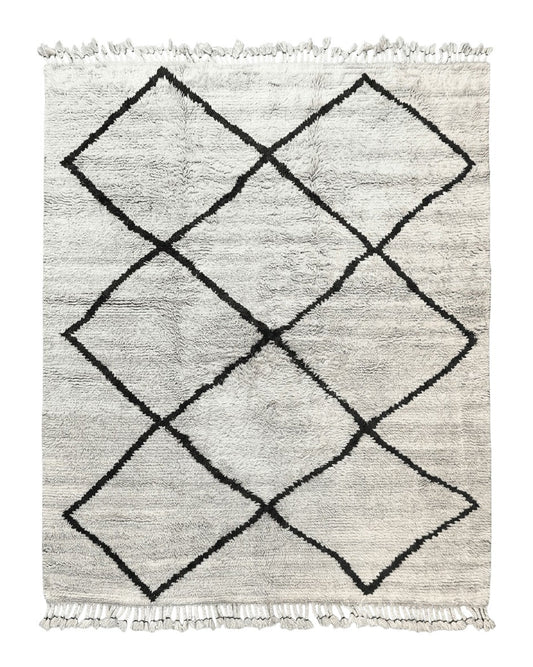 Modern Shag Rug 8x10, Gray and Black, Wool and Cotton, Lulu and Georgia, Handmade Indian Shag Rug