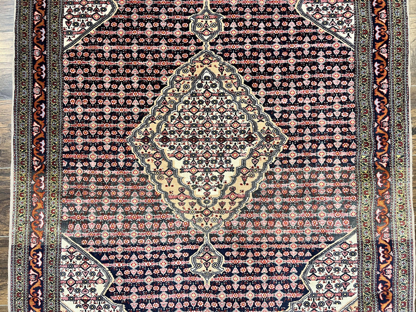 Afghan Rug 4x5, Wool with Silk Highlights, Very Fine Hand Knotted Vintage Oriental Carpet, Herati Pattern, Persian Rug, Bidjar Rug, 400 KPSI - Nuvé