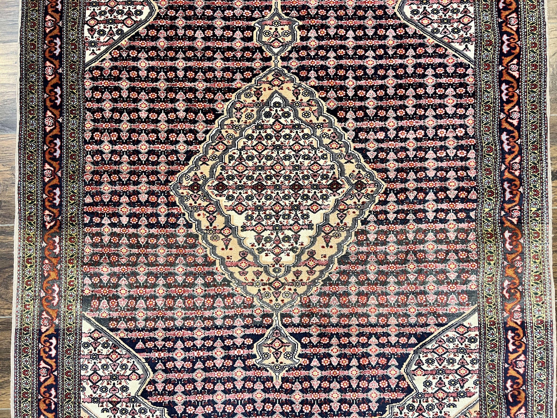 Afghan Rug 4x5, Wool with Silk Highlights, Very Fine Hand Knotted Vintage Oriental Carpet, Herati Pattern, Persian Rug, Bidjar Rug, 400 KPSI - Nuvé