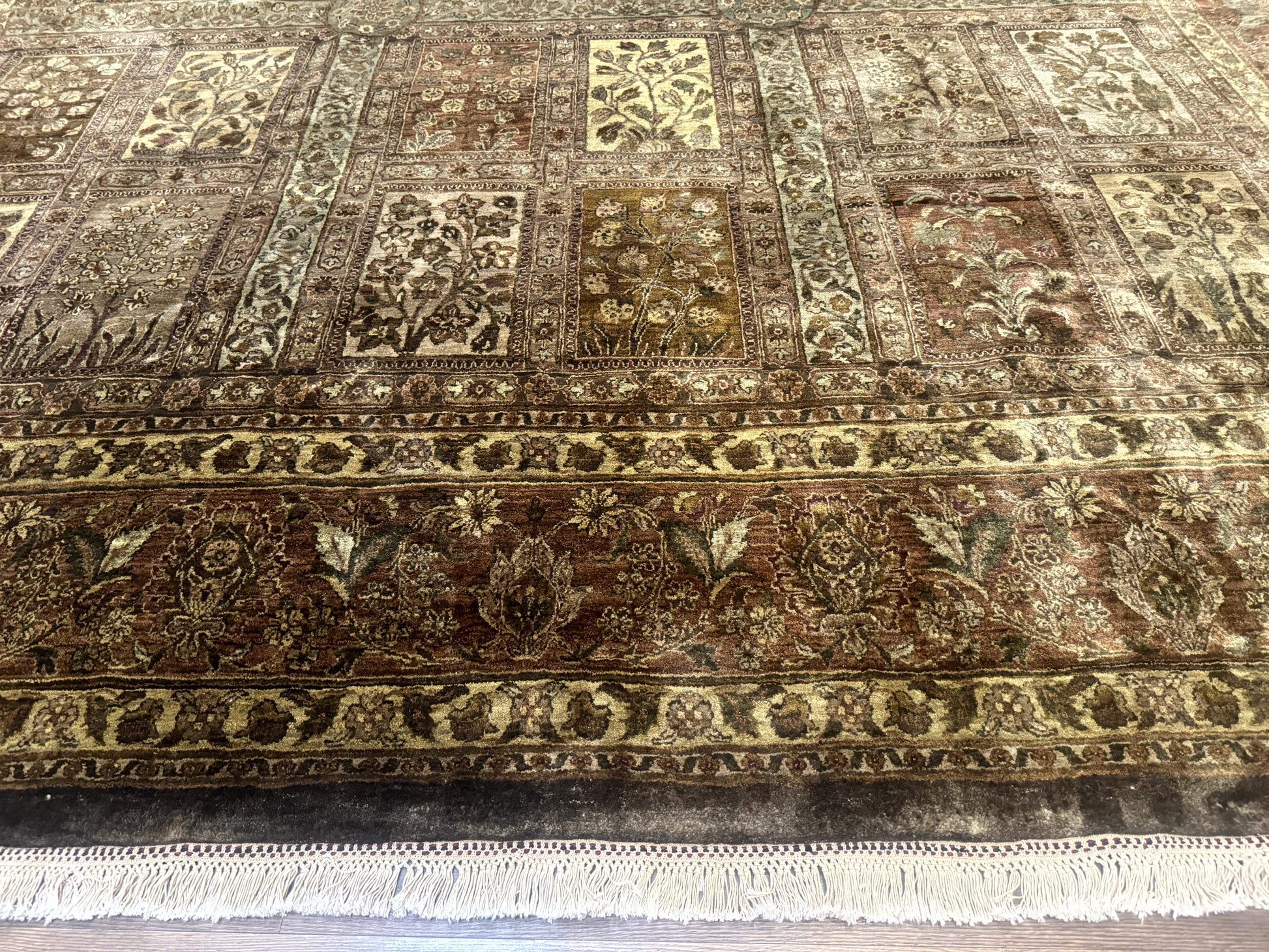 Large Indian Wool Rug 12x14, Wool Handmade Panel Design Carpet, Traditional, Palace Size - Nuvé