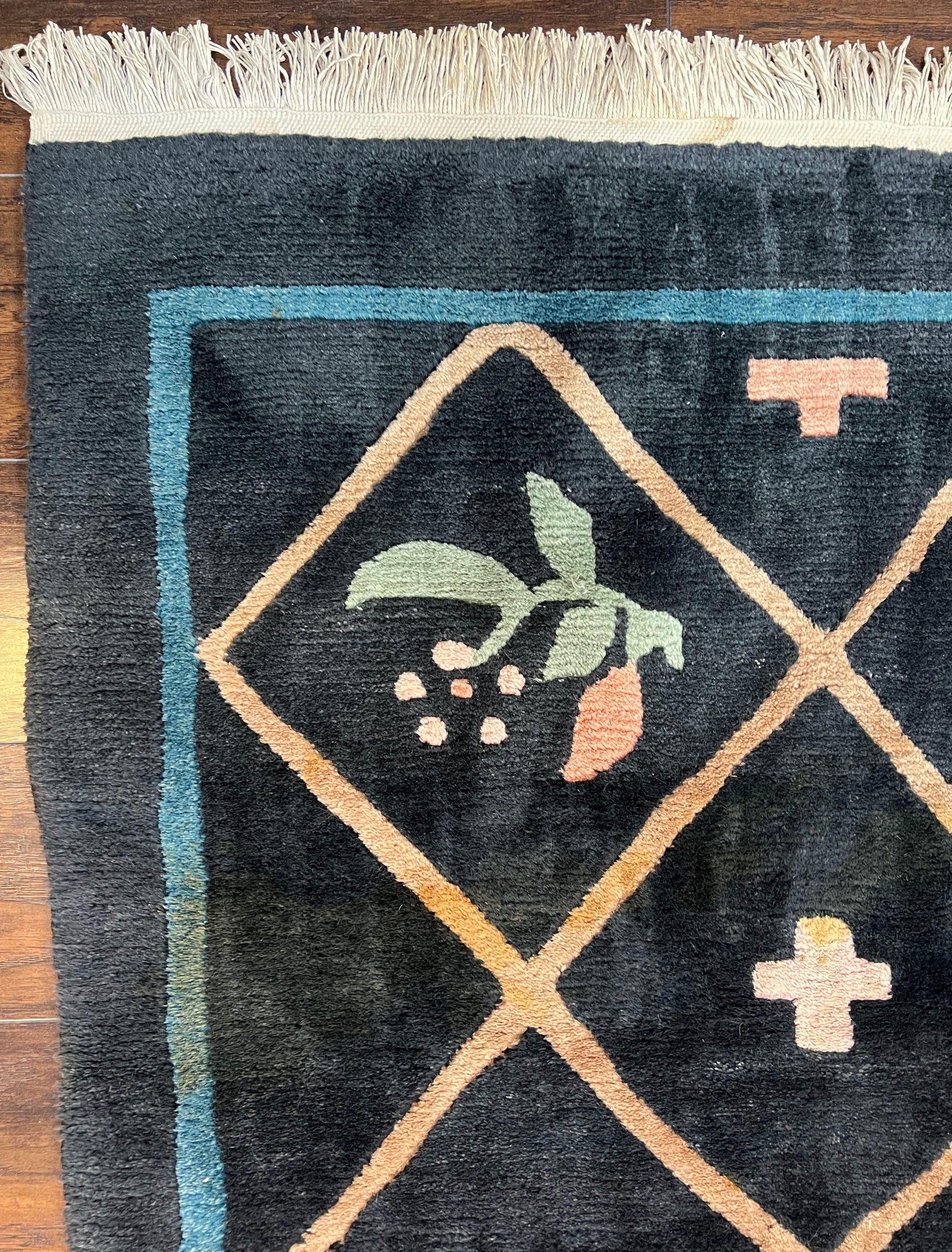 Tibetan Rug 9x12, Hand Knotted Tibet Nepali Contemporary Carpet 9 x 12 ft, Black and Tan, Handmade Area Rug Room Sized, Nepalese Rug - Nuvé