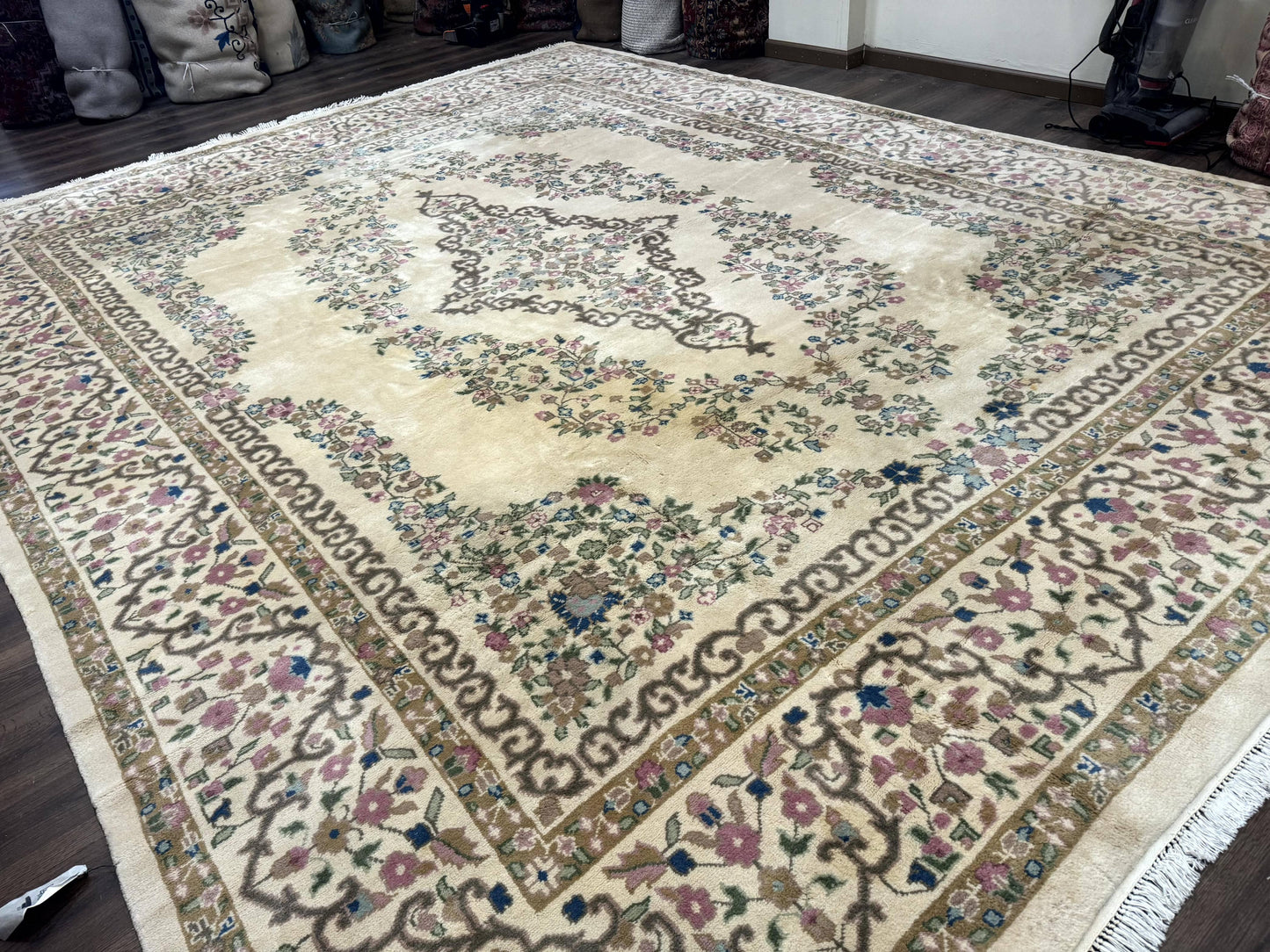 Indo Persian Rug 12x15, Palace Sized Carpet, Oversized Wool Handmade Rug, Kerman Rug, Semi Open Field, Pande Cameron Rug, Beige - Nuvé
