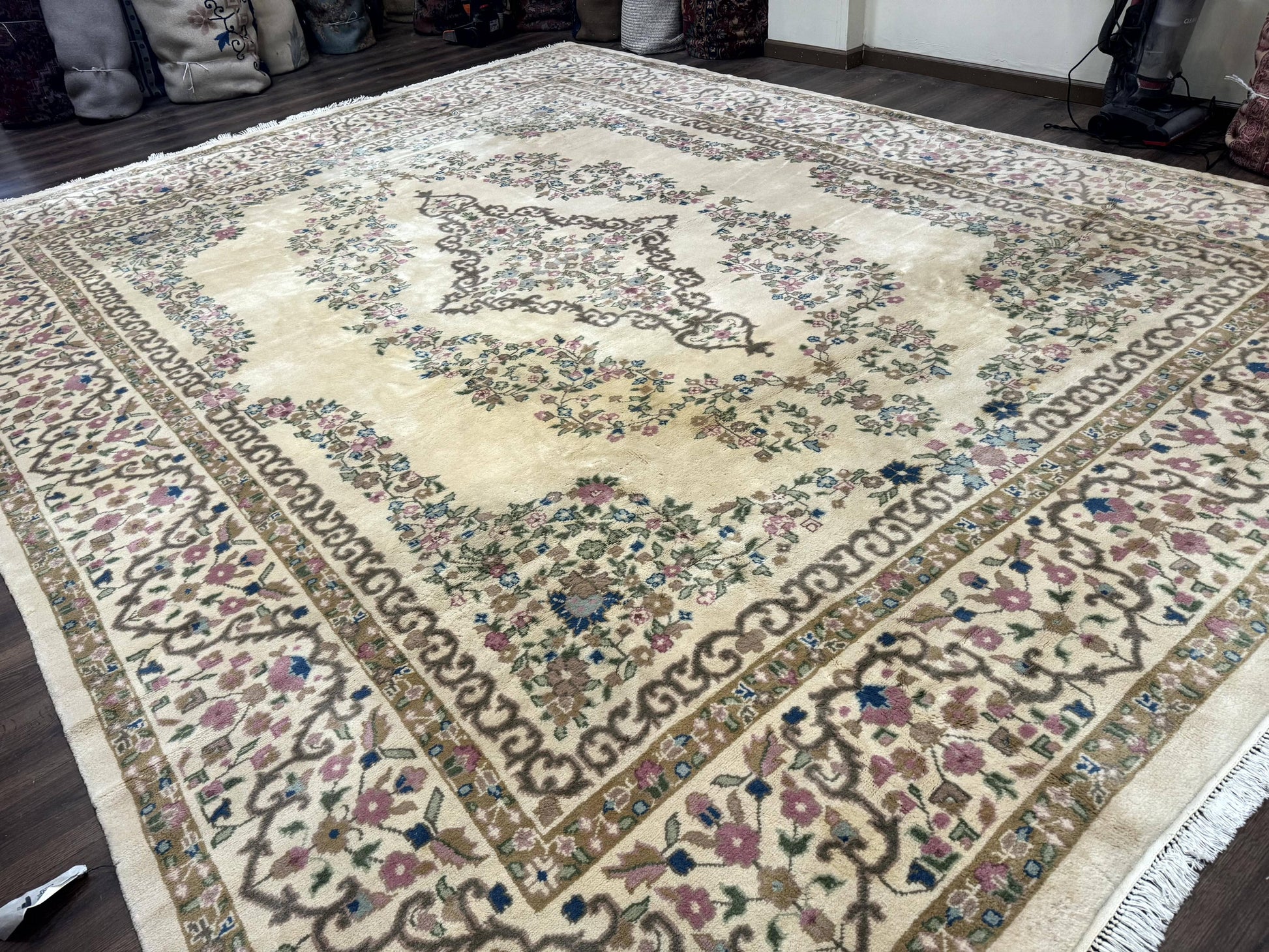 Indo Persian Rug 12x15, Palace Sized Carpet, Oversized Wool Handmade Rug, Kerman Rug, Semi Open Field, Pande Cameron Rug, Beige - Nuvé
