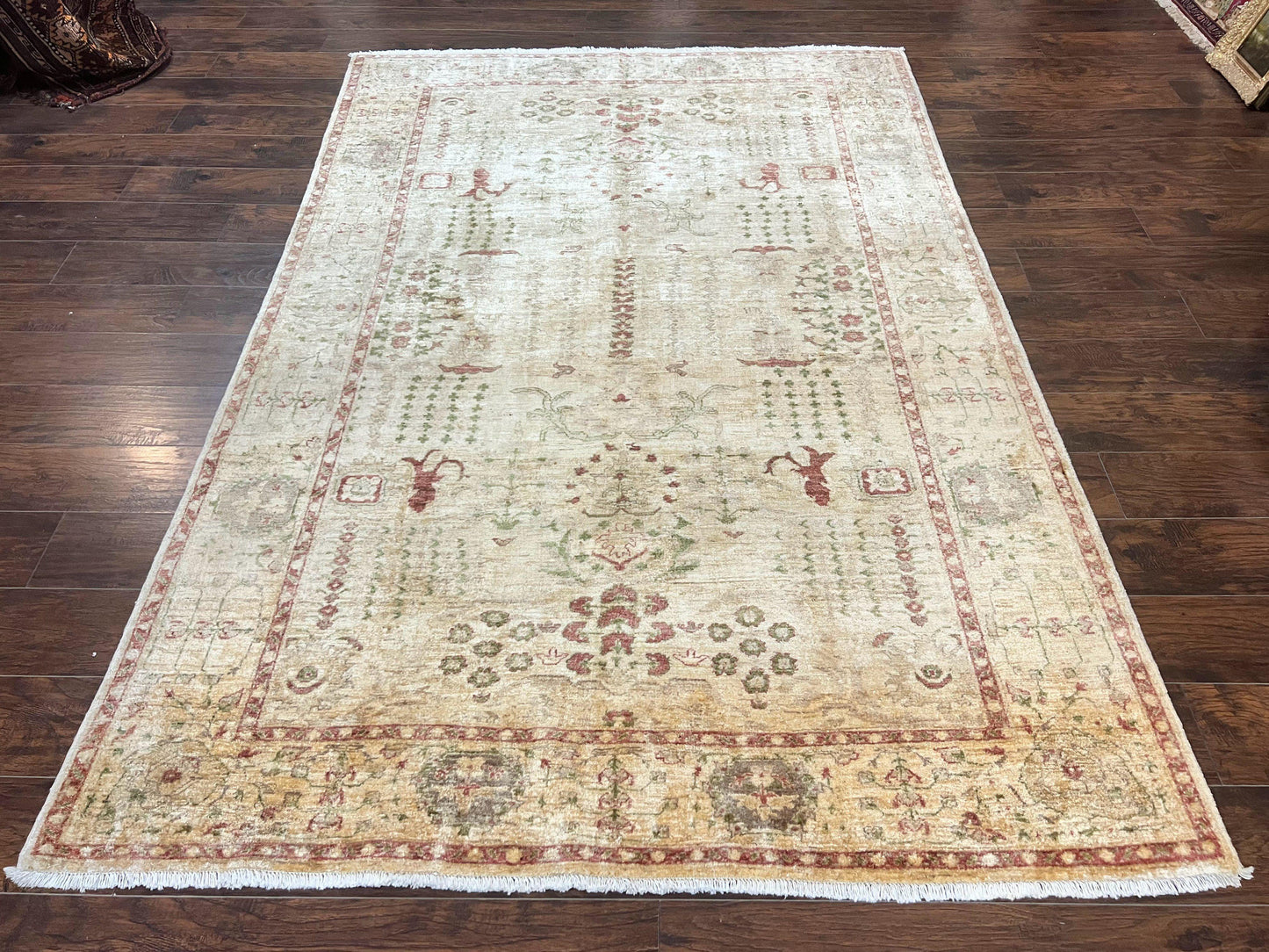 Pakistani Oushak Rug 6 x 9.6, Handmade Wool Peshawar Carpet, Farmhouse Rug - Nuvé