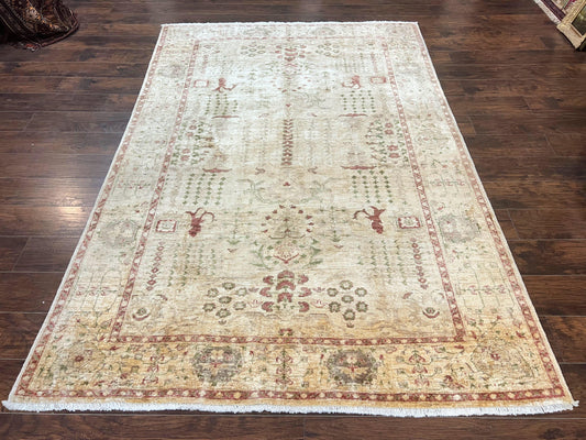 Pakistani Oushak Rug 6 x 9.6, Handmade Wool Peshawar Carpet, Farmhouse Rug - Nuvé