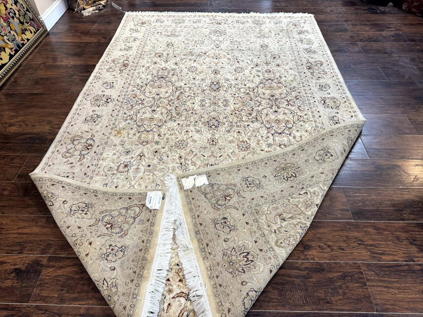Pak Persian Rug 6x9, Vintage Handmade Wool Carpet, Floral, Beige - Nuvé