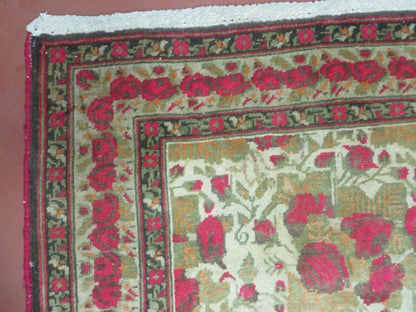 5' X 6' Antique Handmade India Floral Oriental Wool Rug Roses Flowers Traditional Contemporary Design - Nuvé