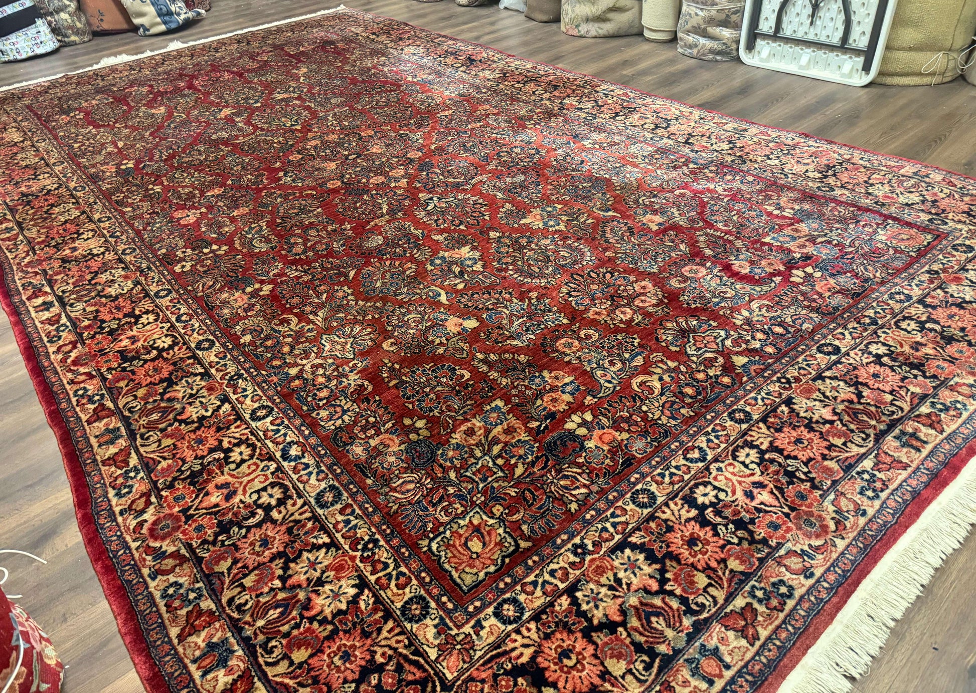 Large Persian Sarouk Rug 10x17, Palace Size Antique Persian Carpet, Red, Floral Allover, Traditional Persian Rug, Oversize Handmade Wool Rug - Nuvé