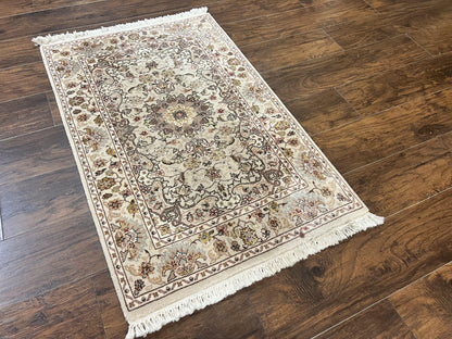 Sino Persian Rug 2.5 x 4, Hand Knotted Oriental Carpet, Small Persian Rug, Floral Medallion, Wool, Vintage
