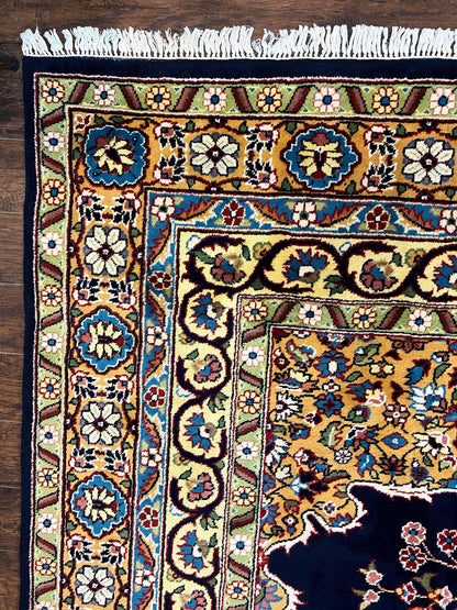 Indo Persian Rug 12x15, Mahal Sarouk Rug 12 x 15, Wool Hand Knotted Vintage Carpet, Navy Blue, Oversized Rug, Center Medallion - Nuvé