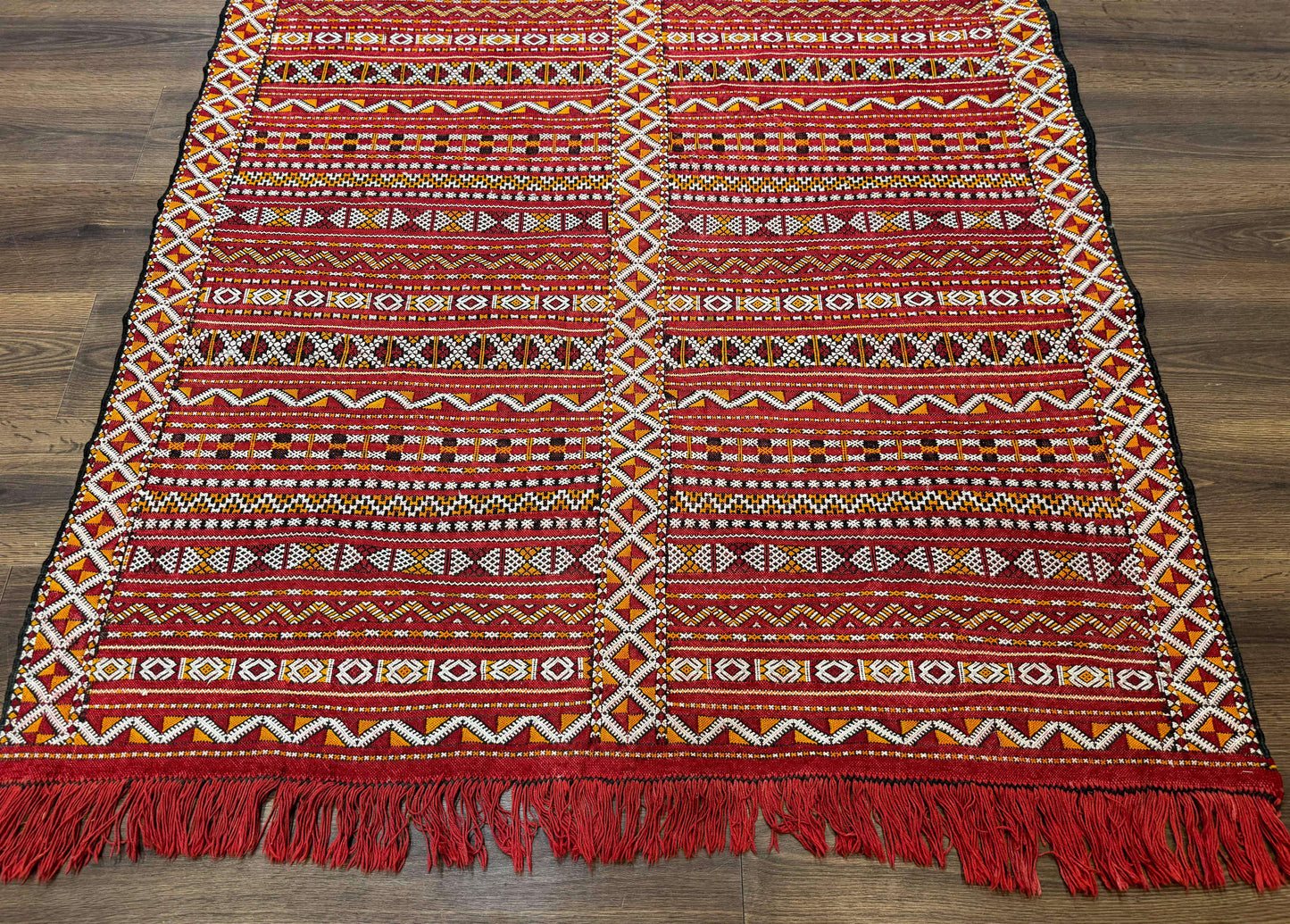 Moroccan Kilim Rug 4x8, Flatweave, Bohemian, Red Ivory Orange - Nuvé