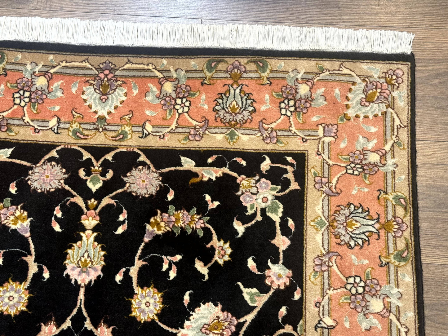 Persian Tabriz Rug 3x5 Black and Salmon Floral Fine Handmade 360 KPSI - Nuvé
