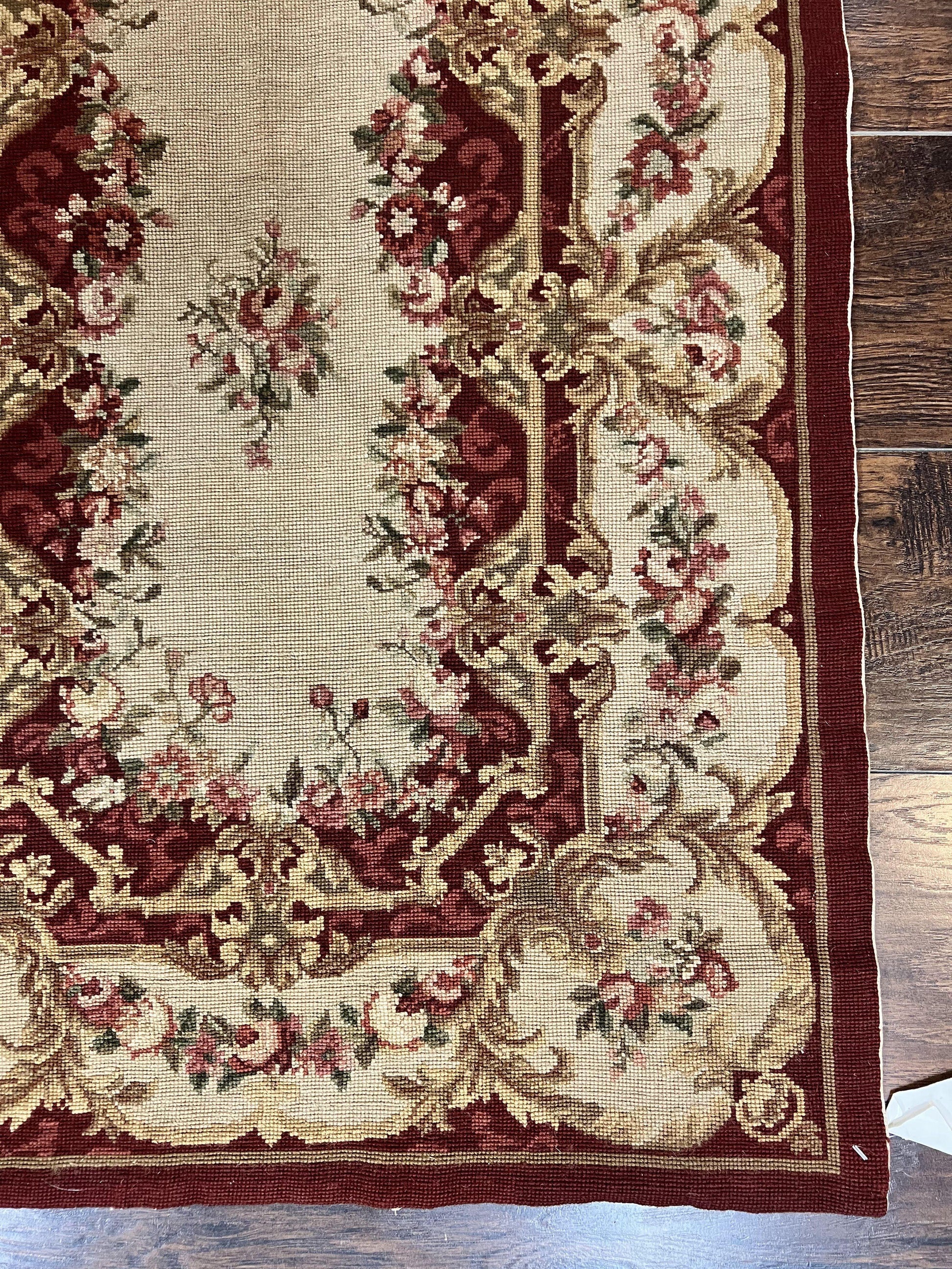 Needlepoint Runner Rug 2.5 x 10.7, Tan Runner Rug, Flatweave Runner, Aubusson European Design, Needlepoint Rug, Long Runner, Hallway Rug - Nuvé