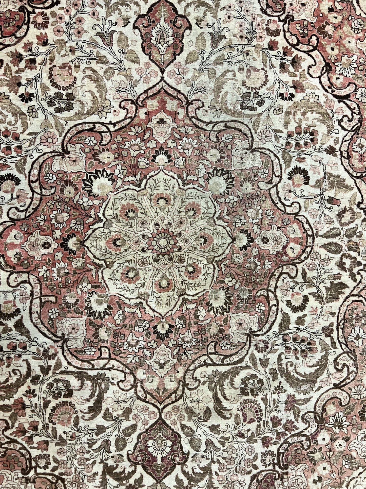 Antique Persian Tabriz Rug 10x12, Wool Hand Knotted Oriental Carpet, Beige Light Red, Floral Medallion - Nuvé