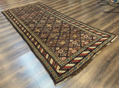 Antique Persian Wide Runner Rug 4x9, Kurdish Rug, Panel Design, Rainbow Border, Rare Tribal Rug - Nuvé