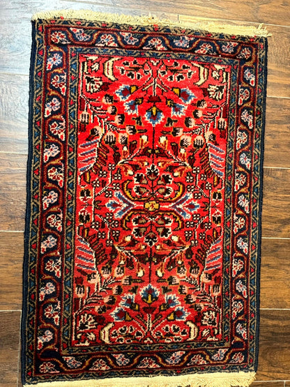 Small Antique Persian Tribal Rug 2x3, Red, Floral, Handmade, Hamadan Rug - Nuvé