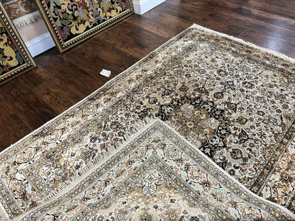 Persian Qum Silk Rug, Floral Medallion, Very Fine 60 Raj 475 KPSI, Handmade Hand Knotted Oriental Carpet, Silk on Silk - Nuvé