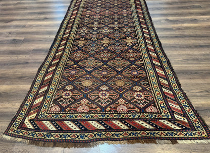 Antique Persian Wide Runner Rug 4x9, Kurdish Rug, Panel Design, Rainbow Border, Rare Tribal Rug - Nuvé