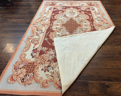 Vintage Needlepoint Rug 6x9, Aubusson Rug, Flatweave Wool Elegant Carpet, Medium Size, French European Design - Nuvé