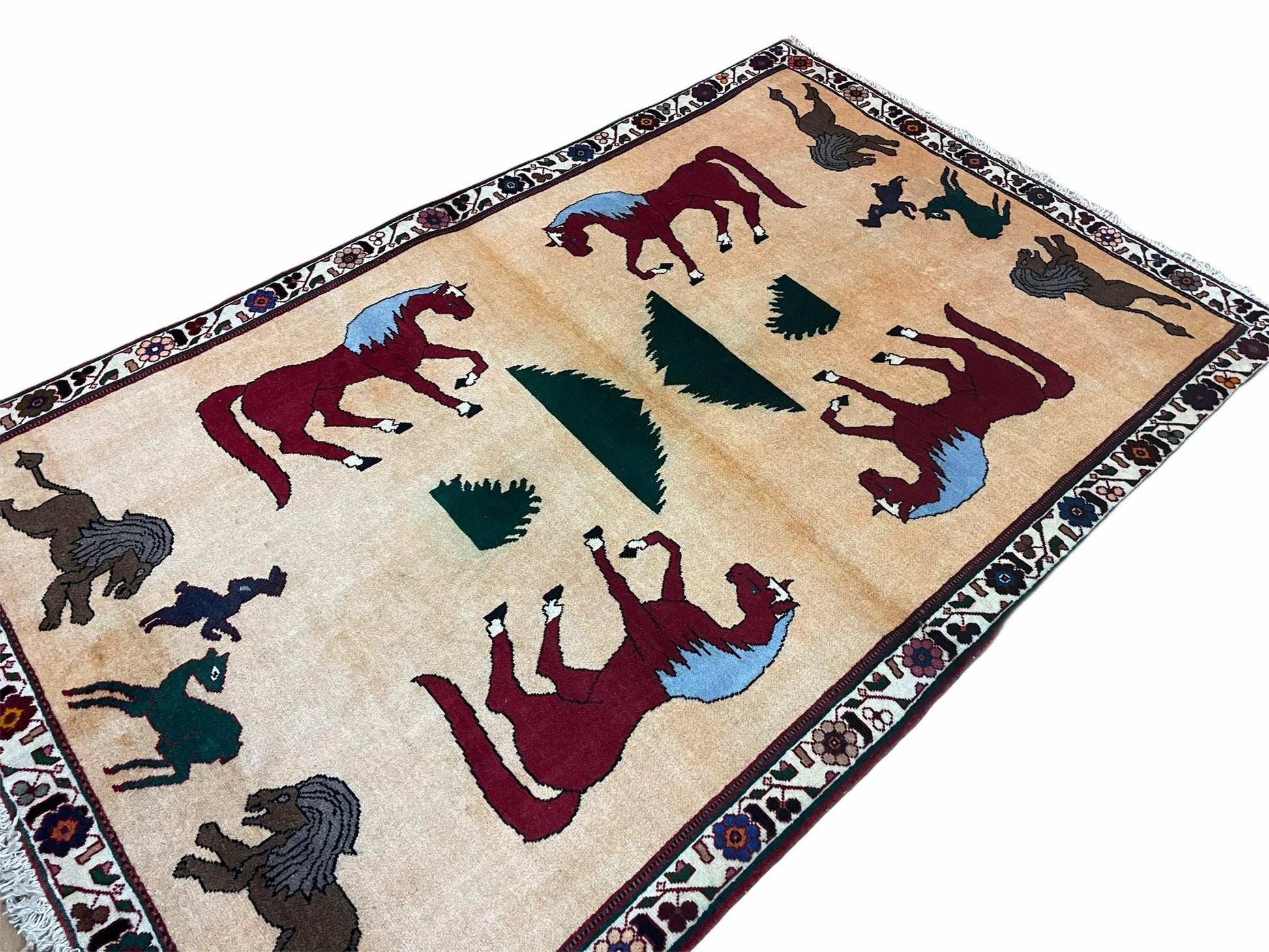 4x6 Rug Handmade Zagros Quality Wool Horses Tribal Hand-Knotted Rug Veggie Dye - Nuvé