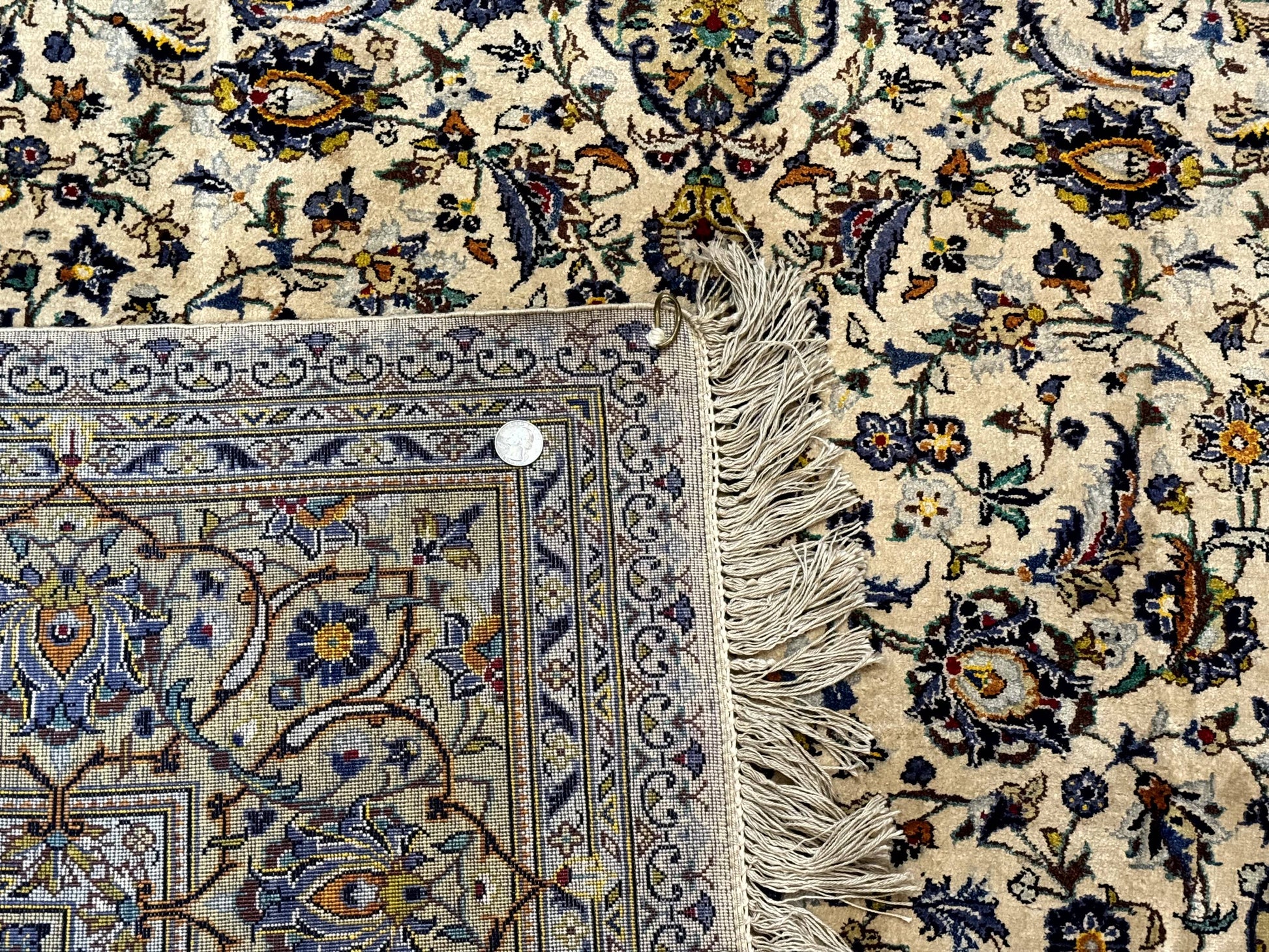 Rare Silk Persian Kashan Rug 4.6 x 7, Antique Fine 310 KPSI, Ivory - Nuvé