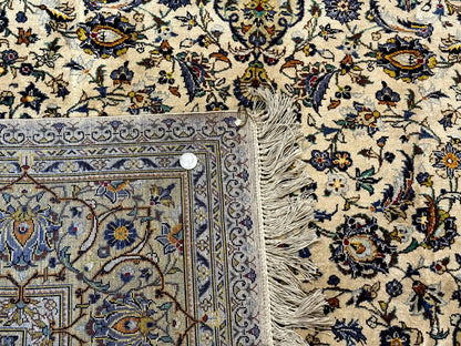Rare Silk Persian Kashan Rug 4.6 x 7, Antique Fine 310 KPSI, Ivory - Nuvé