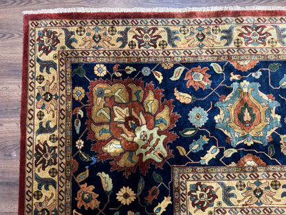 Palace Size Indo Persian Rug 12x15, Sultanabad Mahal Carpet, Red Navy Blue, Fine 210 KPSI - Nuvé
