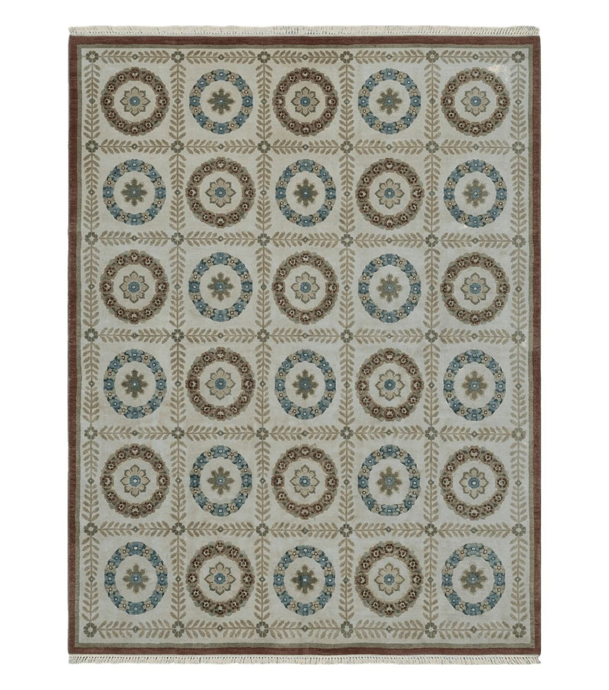 9' X 12' Modern Handmade Indo Lahore Wool Rug Art Deco Olive Ivory Nice Wow
