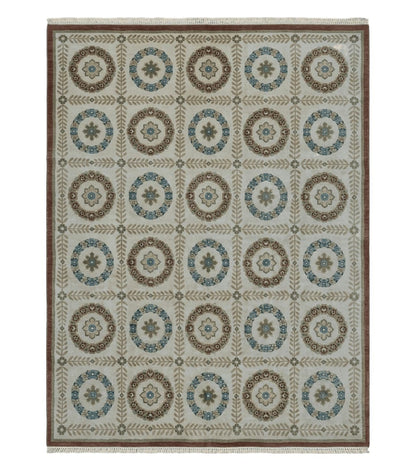 9' X 12' Modern Handmade Indo Lahore Wool Rug Art Deco Olive Ivory Nice Wow