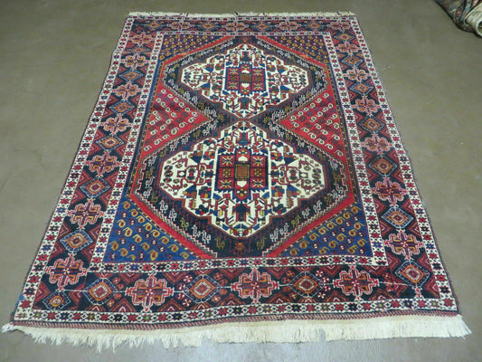 4' X 5.5' Vintage Handmade Turkish Tribal Wool Rug Medallion Nice - Nuvé