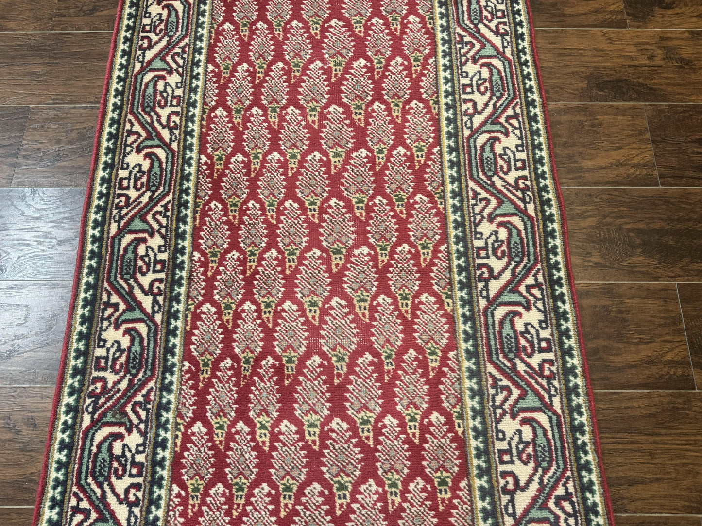 Persian Tabriz Runner Rug 3x16, Paisley Boteh Design, Red and Cream, Rug for Hallway, 16ft Wool Runner - Nuvé