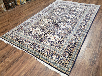 Navy Blue Persian Kashan Rug, Hand-Knotted, Wool, 4' 8" x 7' 4", Pair B - Nuvé