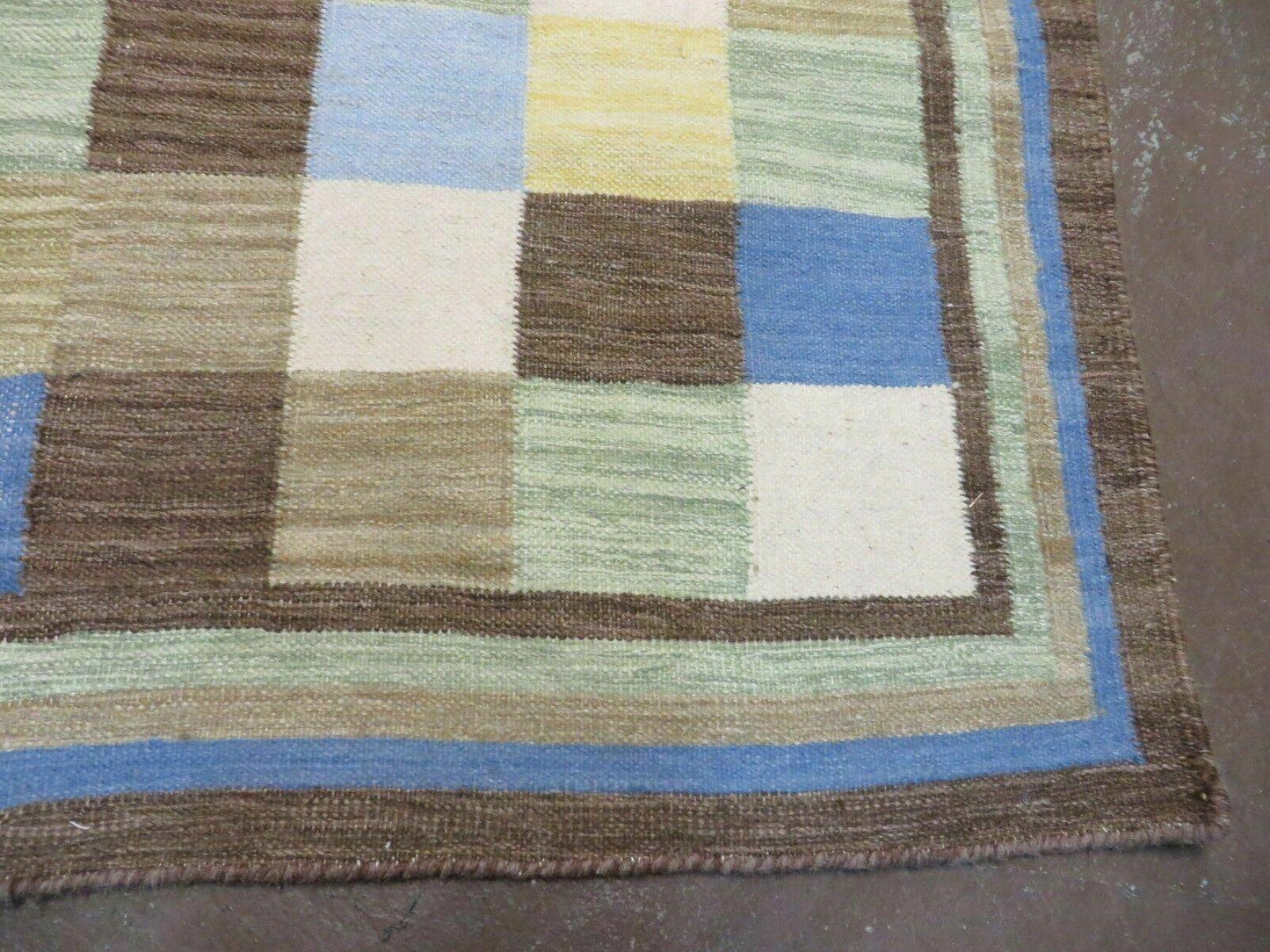 5' X 8' Hand-knotted Kilim Dhurrie Wool Cotton Rug Flat Weave Carpet Checkered Pattern Colorful Multicolor - Nuvé