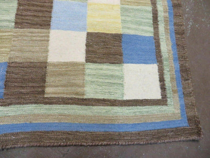 5' X 8' Hand-knotted Kilim Dhurrie Wool Cotton Rug Flat Weave Carpet Checkered Pattern Colorful Multicolor - Nuvé